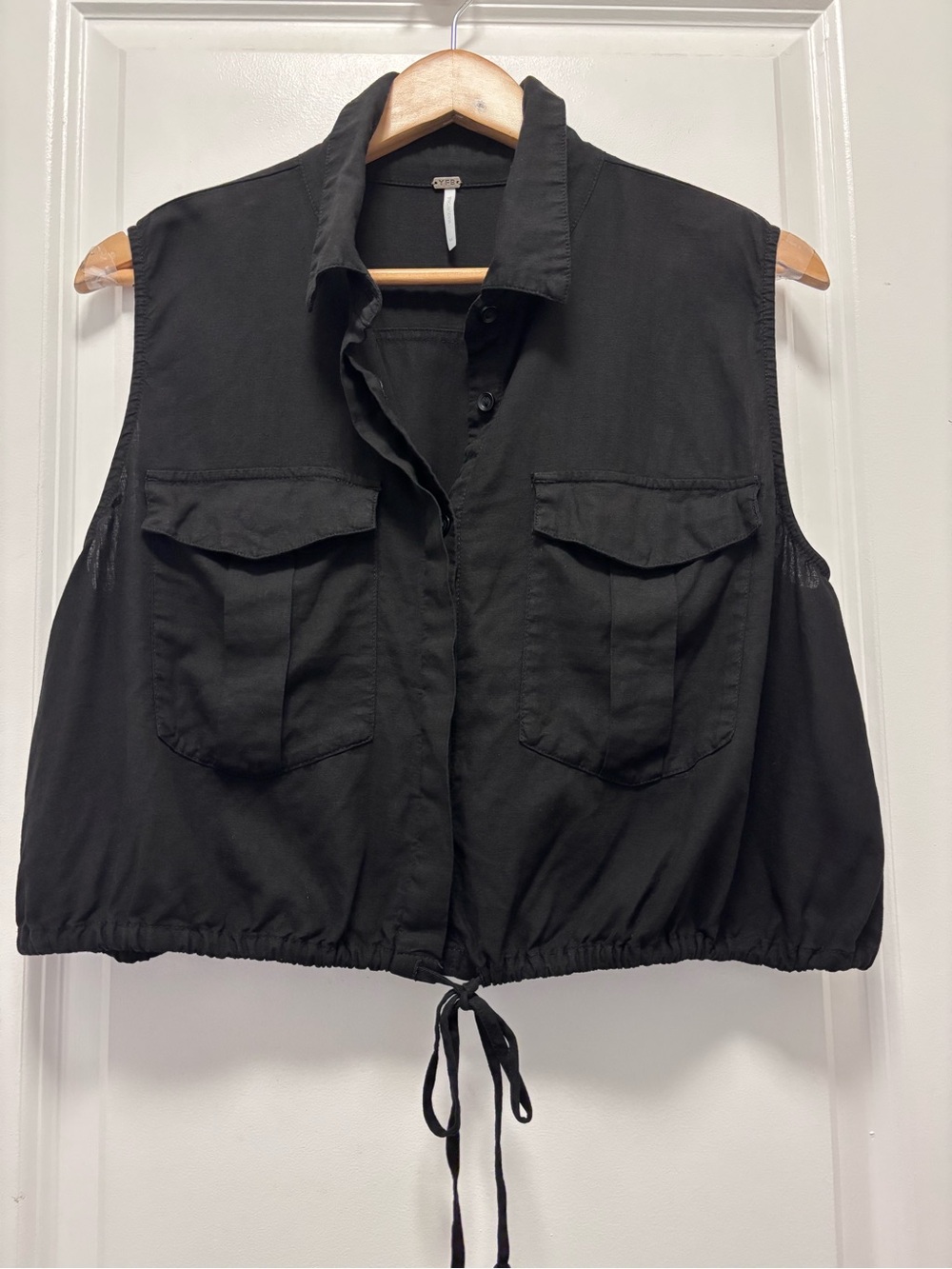 Black Sleeveless Drawstring Utility Tunic